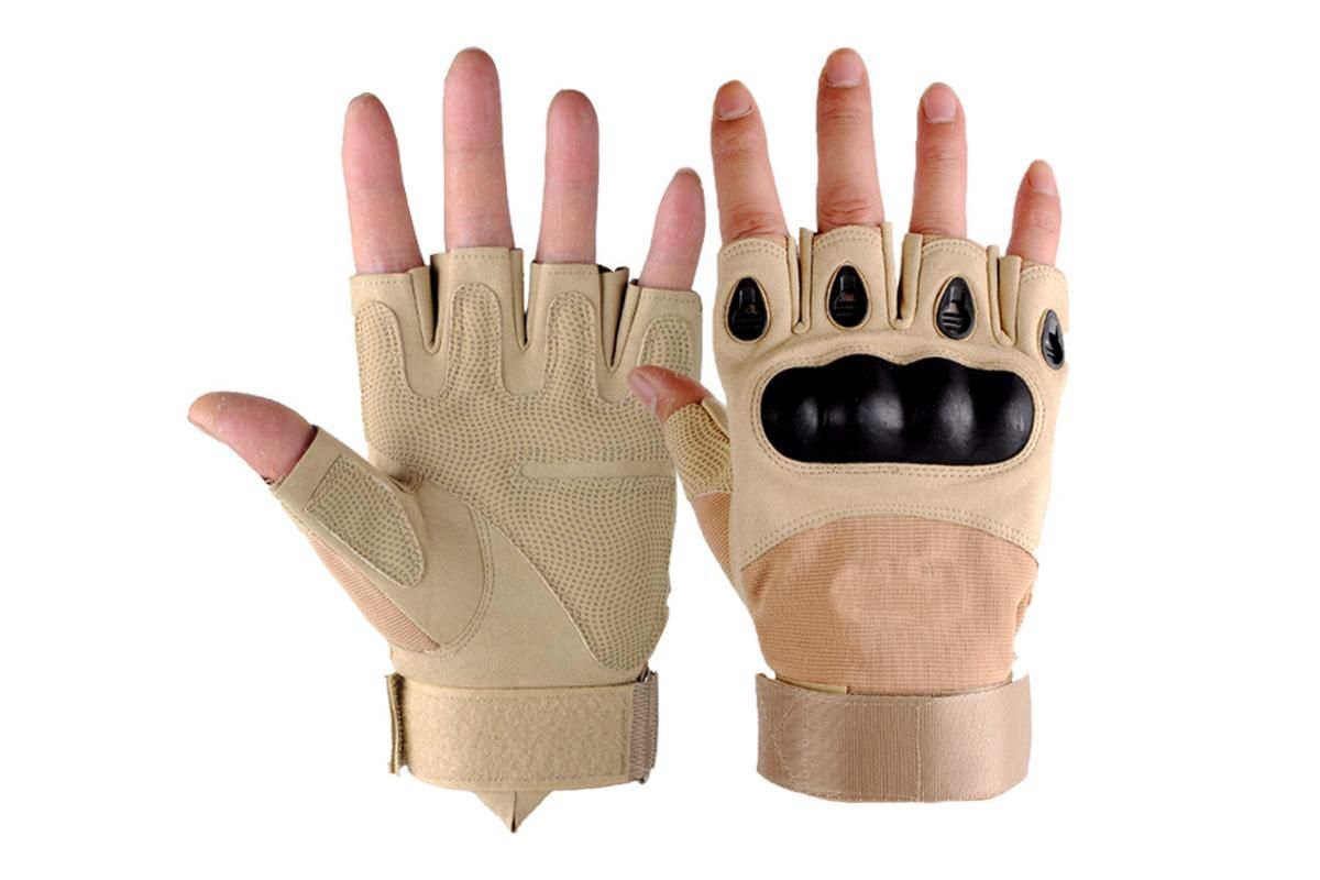 Men Half Finger Gloves Army Military Fingerless Combat Outdoor Tactical Gloves -Brown / XL