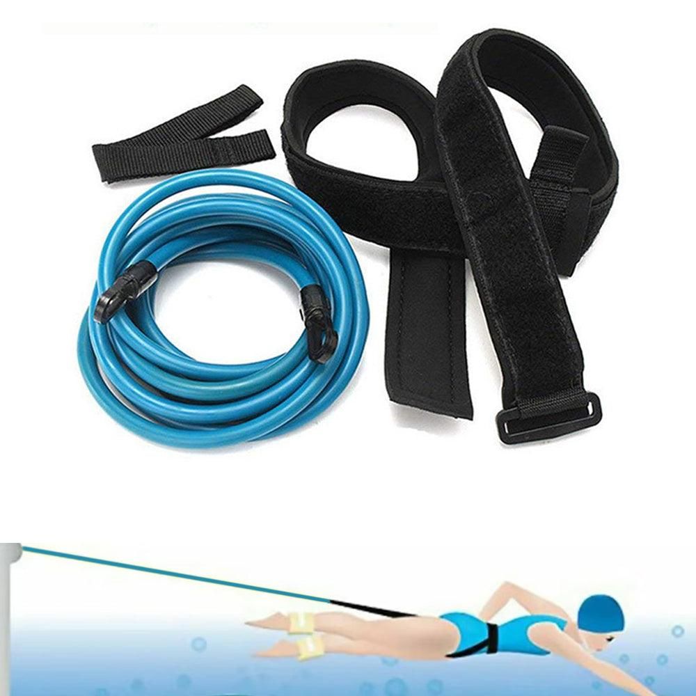 Elastic Swimming Training Band Set Adjustable Pool Swim Training Tether Swim Resistance Band Training Belt Blue