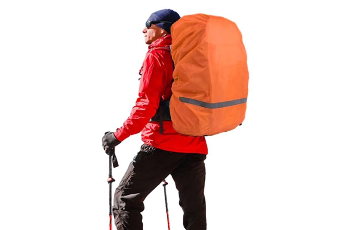 High-Visibility Backpack Rain Cover with Reflective Strip Water-Resistant Outdoor Night Travel Bag Cover -Orange / M