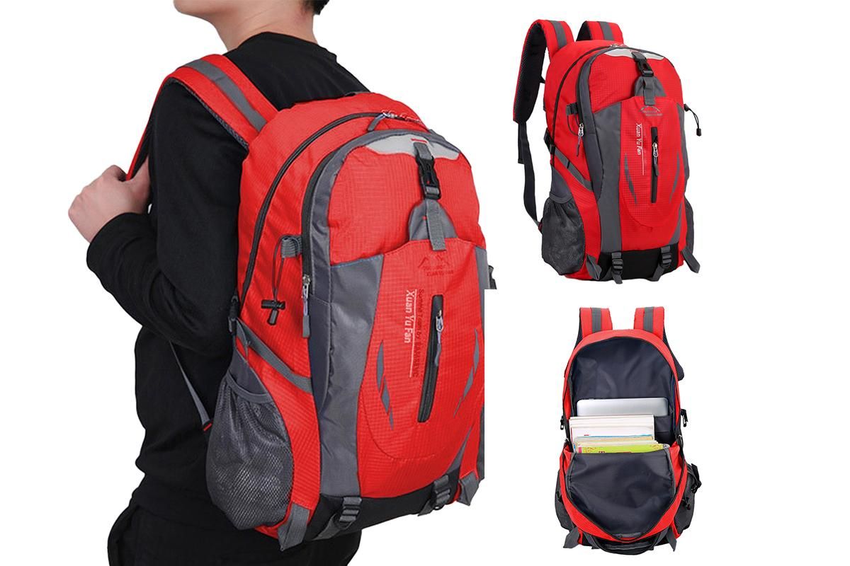 Water-resistant Hiking Backpack Travel Camping Nylon Outdoor Bag for Men and Women -Red