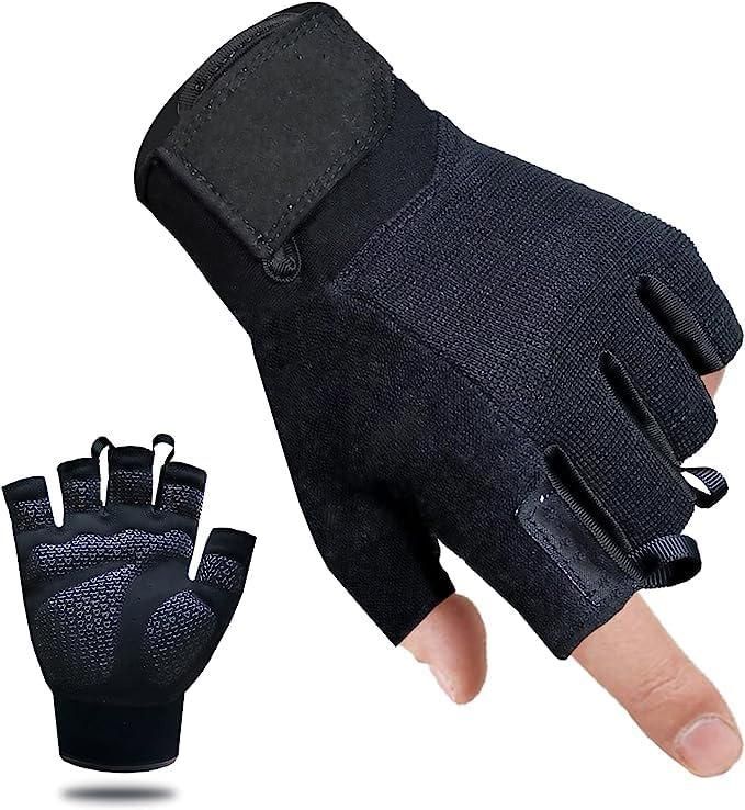 Fitness Gloves Half Finger Breathable Non Slip Weightlifting Training Workout Palm Support For Men And Women - Black L