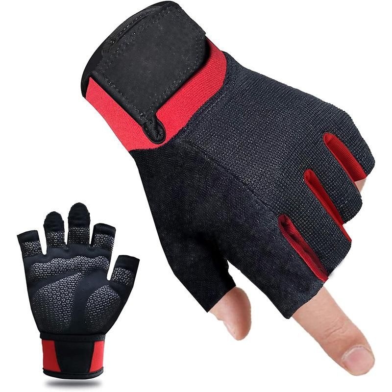 Fitness Gloves Half Finger Breathable Non Slip Weightlifting Training Workout Palm Support For Men And Women - Red L