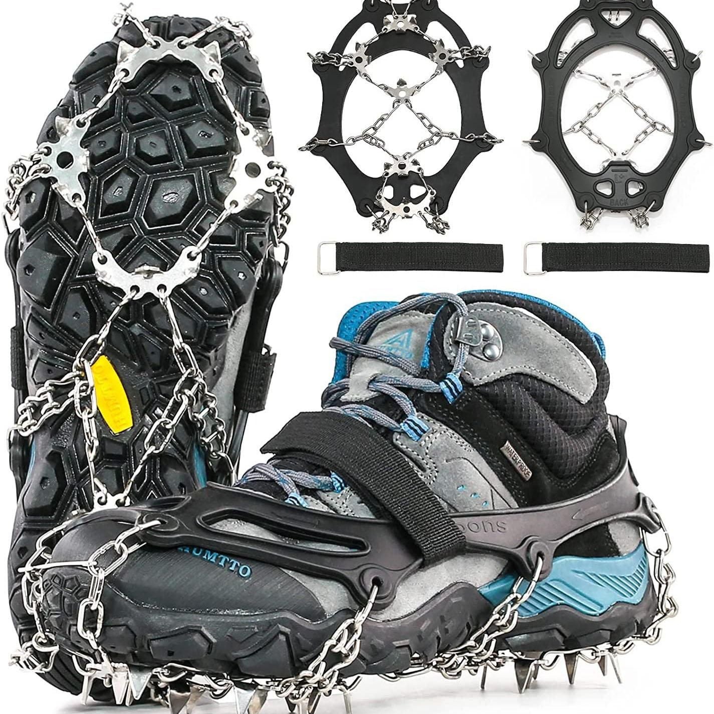 24 Spikes Crampons for Shoes, Anti Slip Ice Cleats for Shoes and Boots, Traction Ice Snow Grip with Stainless Steel Spikes and Silicone Men Women for Hiking, Walking, Climbing, Jogging,Fishing - XL