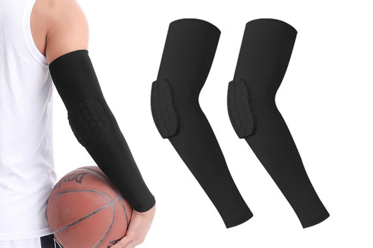 2 Pcs Tennis Elbow Compression Support Sleeve for Golfers Elbow Pain Relief Workout Weightlifting Elbow Brace with Honeycomb Lining -Black / XL
