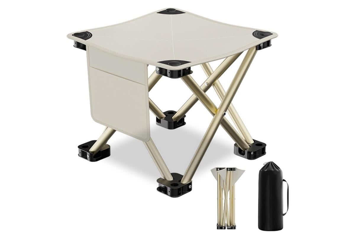 Portable Folding Camping Stool for Fishing Hiking Camping Seat with Carry Bag -Beige / L