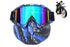 Outdoor Sport Goggles Ski Snowmobile Face Mask with Sun Glasses - Blue and Black