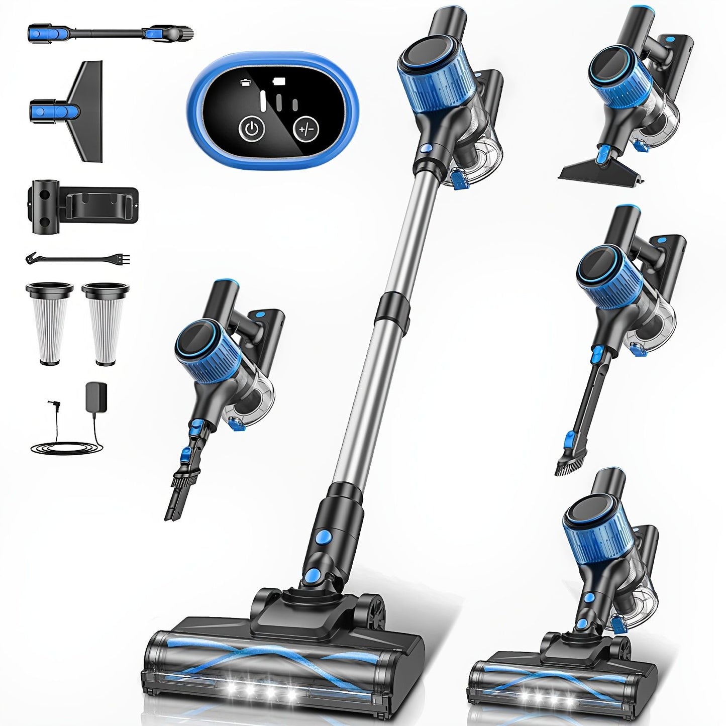 Cordless Vacuum Cleaner, 8 In 1 Powerful Suction Lightweight Vacuum Cleaner For Home, Led Display, 3 Suction Modes, 55Kpa Powerful Suction，45mins Detachable Battery Vacuum For Hard Floor Carpet Pet Hair