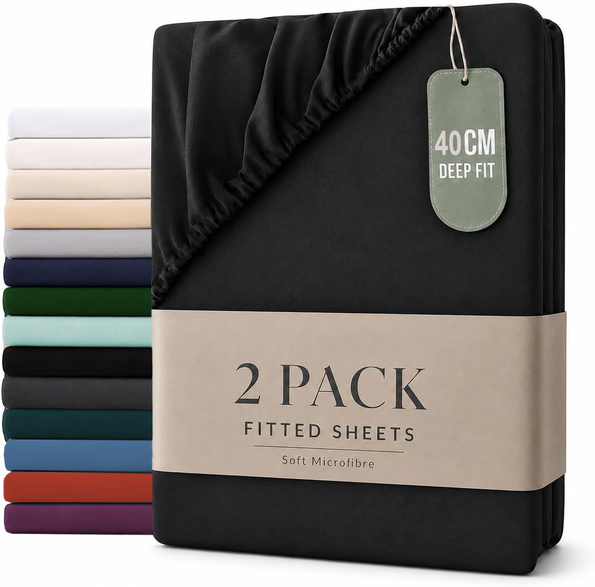 Hotel Quality Fitted sheets - 2 Piece Fitted sheets  -Breathable Bedding - Wrinkle, Fade, Stain Resistant- 26inch/40cm Deep Pocket Fitted Bed Sheet-Wrinkle and Fade Resistant,(Black,Double)