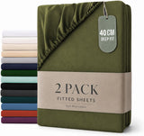 Hotel Quality Fitted sheets - 2 Piece Fitted sheets  -Breathable Bedding - Wrinkle, Fade, Stain Resistant- 26inch/40cm Deep Pocket Fitted Bed Sheet-Wrinkle and Fade Resistant,(Olive green,Double)