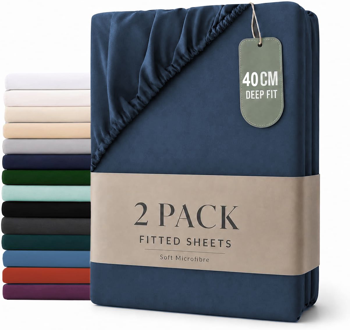 Hotel Quality Fitted sheets - 2 Piece Fitted sheets  -Breathable Bedding - Wrinkle, Fade, Stain Resistant- 26inch/40cm Deep Pocket Fitted Bed Sheet-Wrinkle and Fade Resistant,(Navy,King)