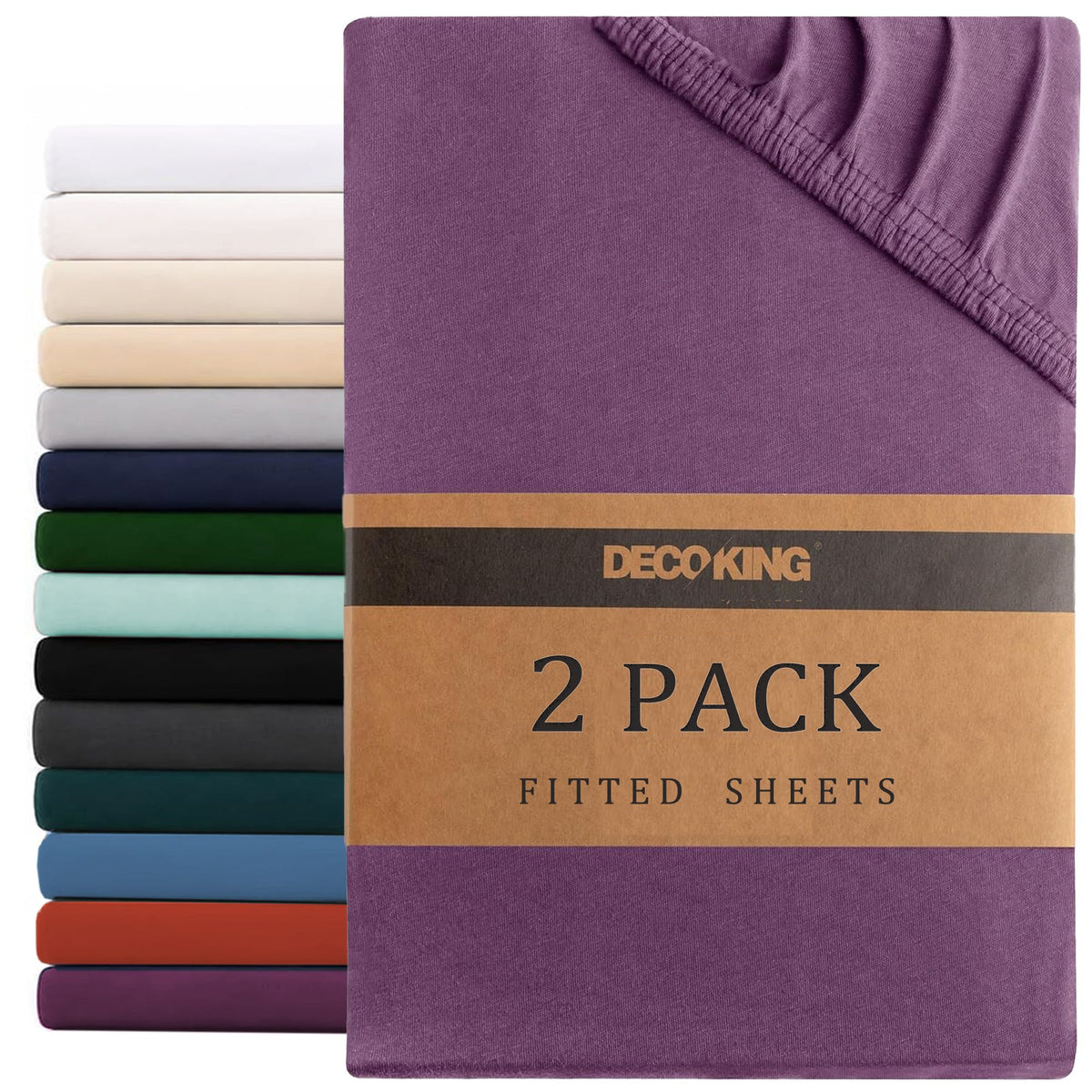 Hotel Quality Fitted sheets - 2 Piece Fitted sheets  -Breathable Bedding - Wrinkle, Fade, Stain Resistant- 26inch/40cm Deep Pocket Fitted Bed Sheet-Wrinkle and Fade Resistant,(Purple,King)