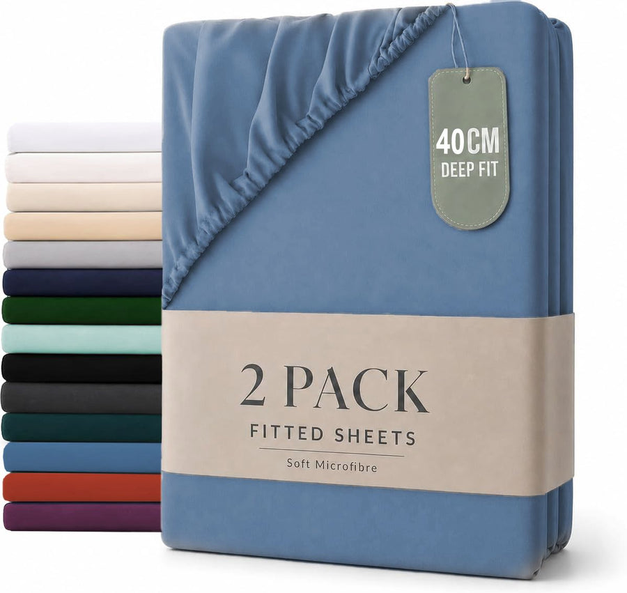 Hotel Quality Fitted sheets - 2 Piece Fitted sheets  -Breathable Bedding - Wrinkle, Fade, Stain Resistant- 26inch/40cm Deep Pocket Fitted Bed Sheet-Wrinkle and Fade Resistant,(Ocean,King Single)