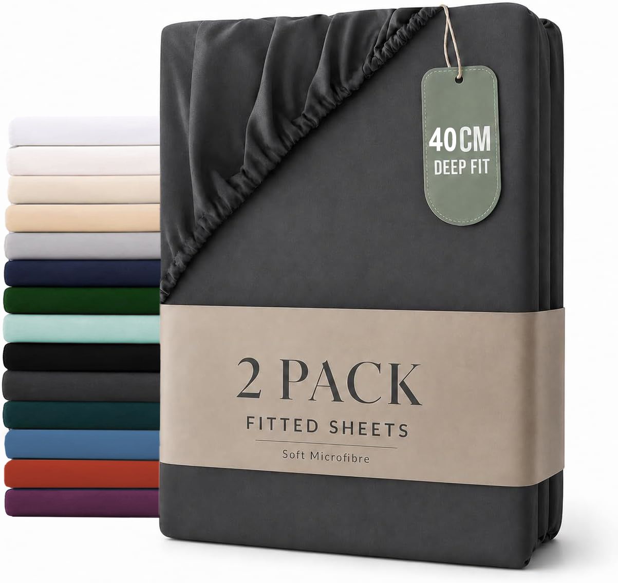 Hotel Quality Fitted sheets - 2 Piece Fitted sheets  -Breathable Bedding - Wrinkle, Fade, Stain Resistant- 26inch/40cm Deep Pocket Fitted Bed Sheet-Wrinkle and Fade Resistant,(Dark gray,King Single)