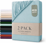 Hotel Quality Fitted sheets - 2 Piece Fitted sheets  -Breathable Bedding - Wrinkle, Fade, Stain Resistant- 26inch/40cm Deep Pocket Fitted Bed Sheet-Wrinkle and Fade Resistant,(Ice blue,Queen)