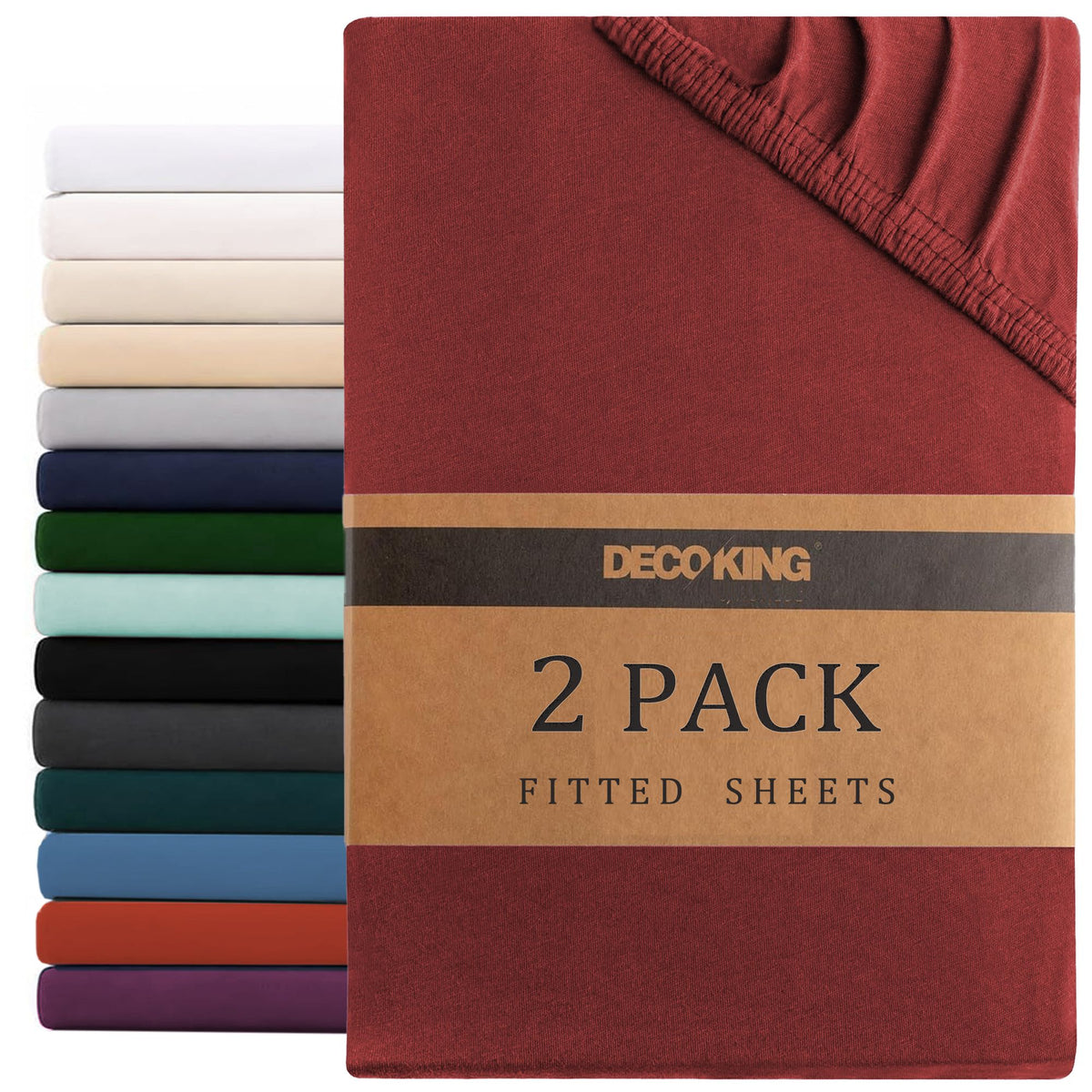 Hotel Quality Fitted sheets - 2 Piece Fitted sheets  -Breathable Bedding - Wrinkle, Fade, Stain Resistant- 26inch/40cm Deep Pocket Fitted Bed Sheet-Wrinkle and Fade Resistant,(Red,Queen)
