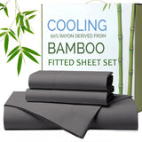 Hotel Breathable Bamboo Fitted Sheet & Pillowcase-3 Piece-Ultra Soft 2000TC Breathable Fitted Bed Sheets Set with 37 Centimetre Deep Pocket-Cooling Sheets for Hot Sleepers(Grey,Double)