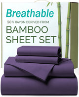 4 Piece Ultra Soft Bamboo Breathable Sheet Set -Hotel 2000TC Breathable Bed Sheets Set with 37 Centimetre Deep Pocket-Breathable Sheets for Hot Sleepers(Purple,Double)