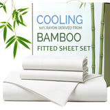 Hotel Breathable Bamboo Fitted Sheet & Pillowcase-3 Piece-Ultra Soft 2000TC Breathable Fitted Bed Sheets Set with 37 Centimetre Deep Pocket-Cooling Sheets for Hot Sleepers(White,Queen)