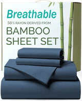 4 Piece Ultra Soft Bamboo Breathable Sheet Set -Hotel 2000TC Breathable Bed Sheets Set with 37 Centimetre Deep Pocket-Breathable Sheets for Hot Sleepers(Navy,Queen)