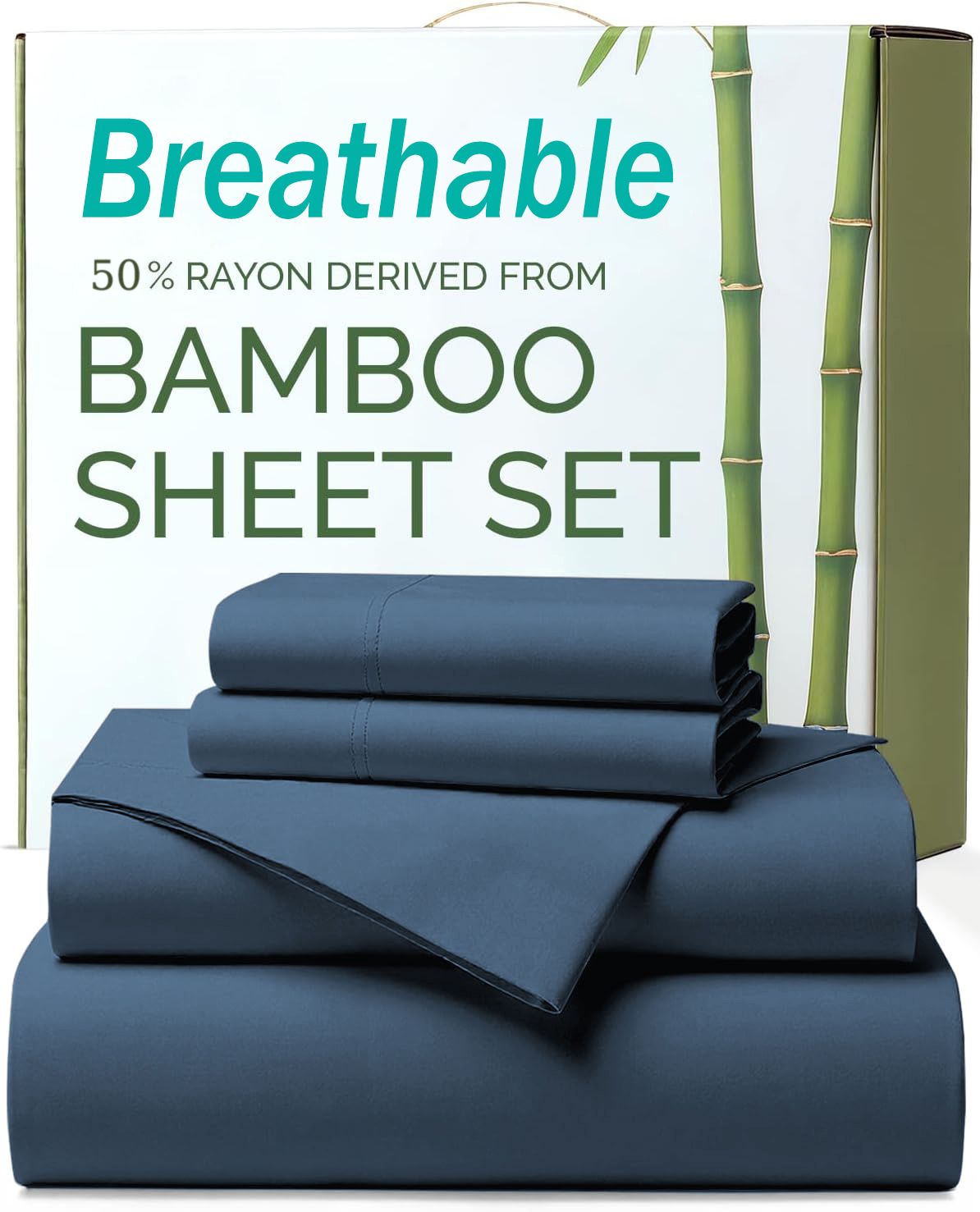 3 Piece Ultra Soft Bamboo Breathable Sheet Set -Hotel 2000TC Breathable Bed Sheets Set with 37 Centimetre Deep Pocket-Breathable Sheets for Hot Sleepers(Navy,Single)