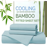 Hotel Breathable Bamboo Fitted Sheet & Pillowcase-3 Piece-Ultra Soft 2000TC Breathable Fitted Bed Sheets Set with 40 Centimetre Deep Pocket-Cooling Sheets for Hot Sleepers(Sky Blue,Super King)