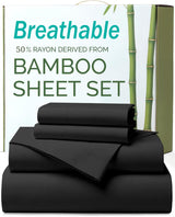 4 Piece Ultra Soft Bamboo Breathable Sheet Set -Hotel 2000TC Breathable Bed Sheets Set with 40 Centimetre Deep Pocket-Breathable Sheets for Hot Sleepers(Black,Super King)