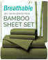 4 Piece Ultra Soft Bamboo Breathable Sheet Set -Hotel 2000TC Breathable Bed Sheets Set with 40 Centimetre Deep Pocket-Breathable Sheets for Hot Sleepers(Olive green,Super King)