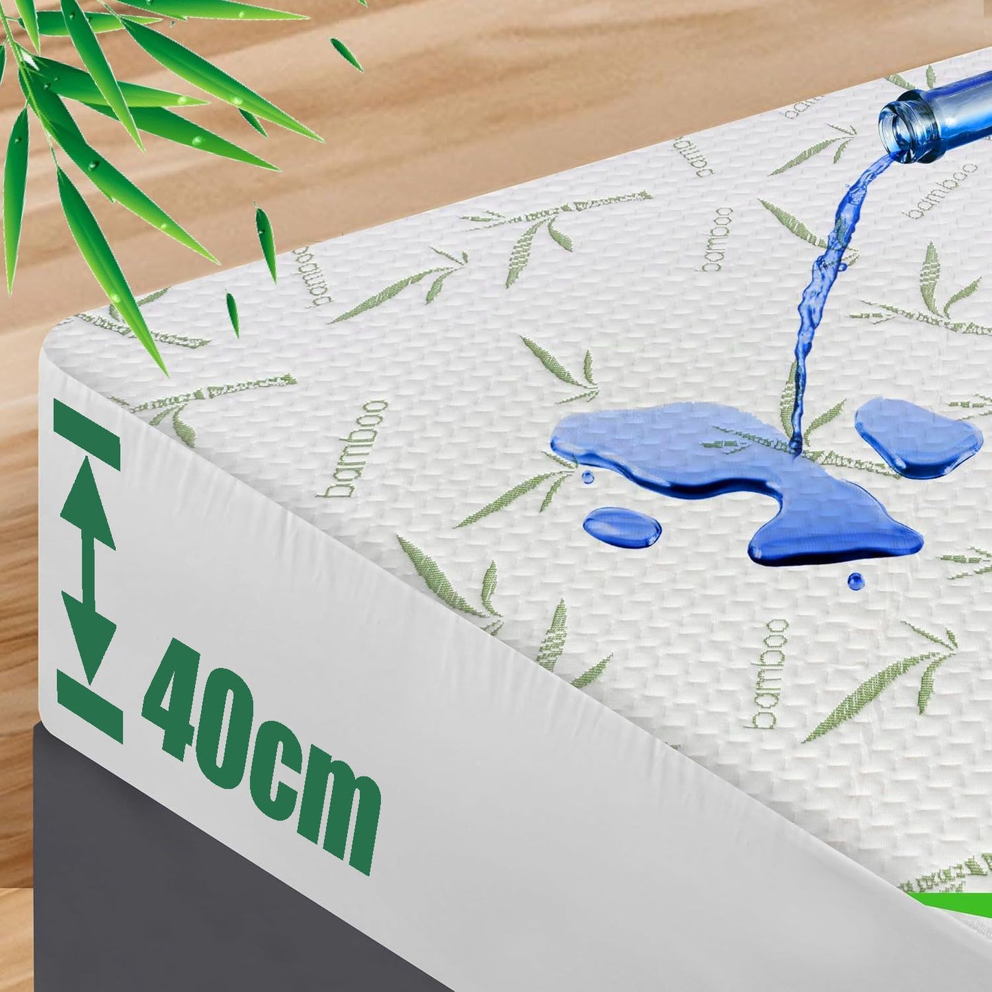 Waterproof Mattress Protector,Breathable Mattress Cover,3D Air Fabric Cooling Bed Pad Cover, Deep Pocket 40cm(Super King,Green)