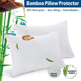 Waterproof Bamboo Pillow Protector Cover, 100% Bug Water Proof Zippered Pillow Cases Standard/Queen Size ( 2 Pack,White,48cm x 74cm)