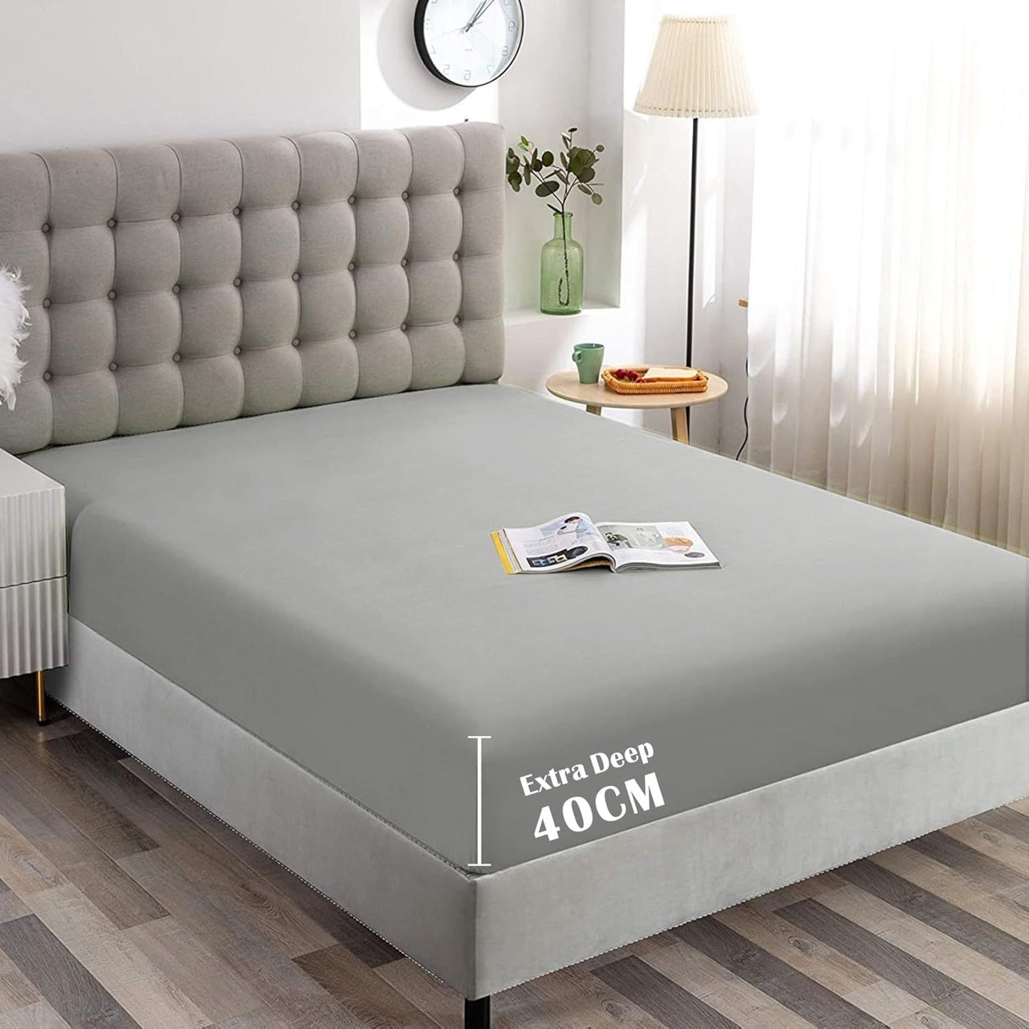 Hotel Quality Fitted Sheet - 1 Piece Fitted Sheet  -Breathable Bedding - Wrinkle, Fade, Stain Resistant- 16inch/40cm Deep Pocket Fitted Bed Sheet-Wrinkle and Fade Resistant,(Silver-gray,Double)
