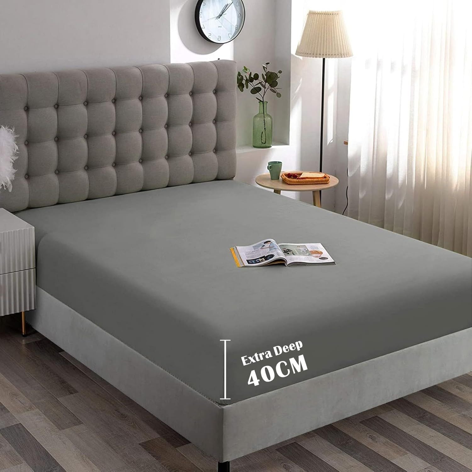 Hotel Quality Fitted Sheet - 1 Piece Fitted Sheet  -Breathable Bedding - Wrinkle, Fade, Stain Resistant- 16inch/40cm Deep Pocket Fitted Bed Sheet-Wrinkle and Fade Resistant,(Grey,King)