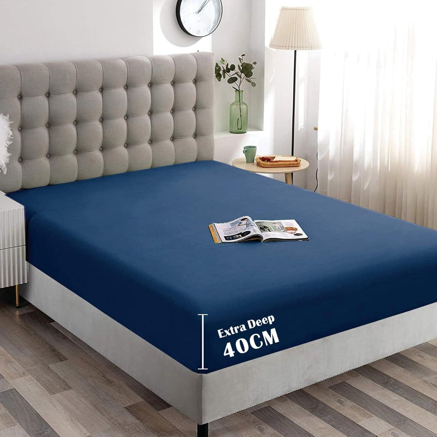 Hotel Quality Fitted Sheet - 1 Piece Fitted Sheet  -Breathable Bedding - Wrinkle, Fade, Stain Resistant- 16inch/40cm Deep Pocket Fitted Bed Sheet-Wrinkle and Fade Resistant,(Navy,King)