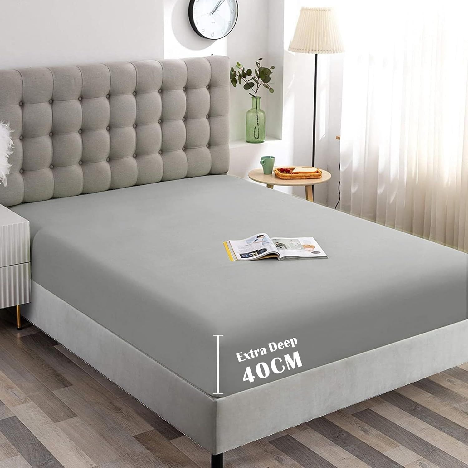 Hotel Quality Fitted Sheet - 1 Piece Fitted Sheet  -Breathable Bedding - Wrinkle, Fade, Stain Resistant- 16inch/40cm Deep Pocket Fitted Bed Sheet-Wrinkle and Fade Resistant,(Silver-gray,King Single)