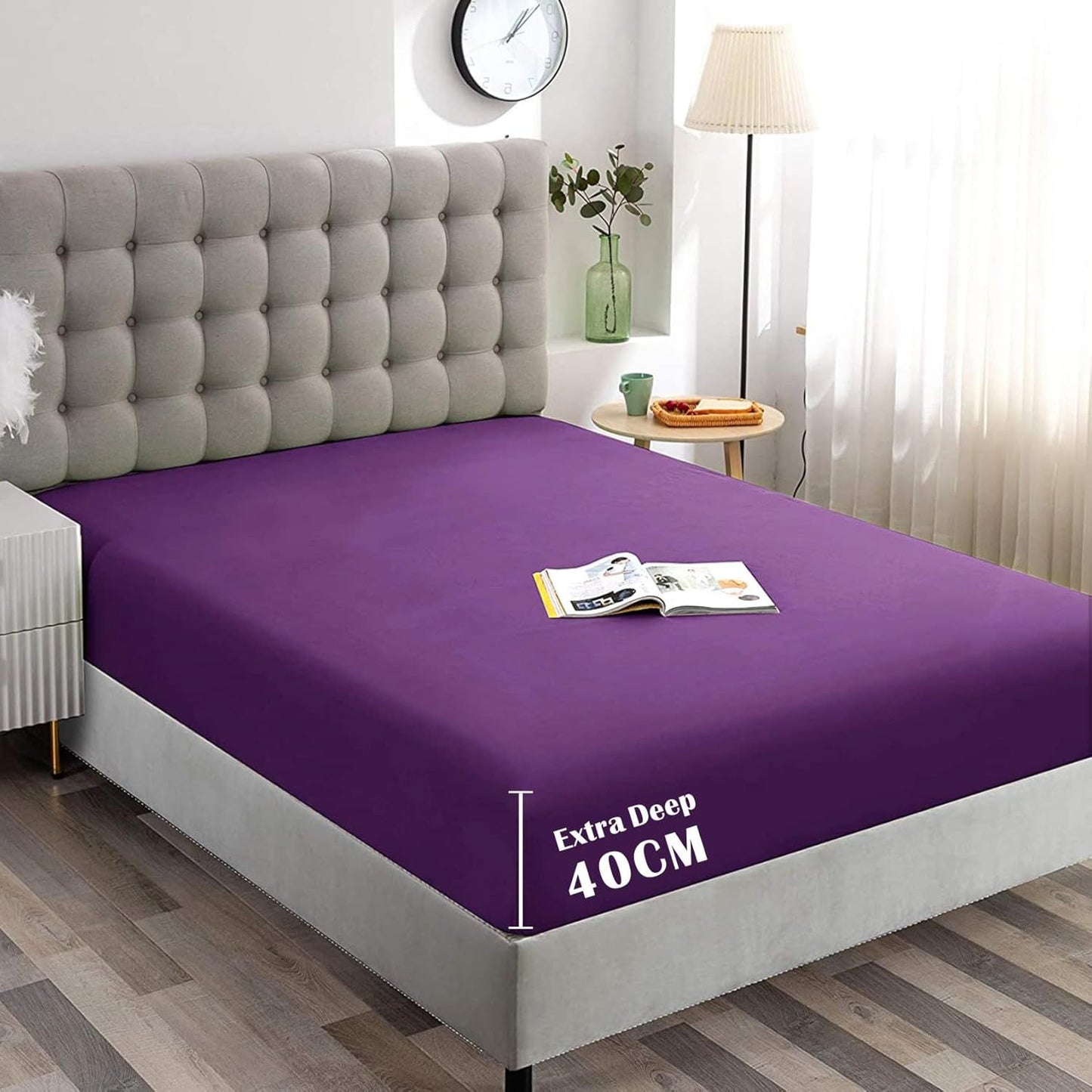 Hotel Quality Fitted Sheet - 1 Piece Fitted Sheet  -Breathable Bedding - Wrinkle, Fade, Stain Resistant- 16inch/40cm Deep Pocket Fitted Bed Sheet-Wrinkle and Fade Resistant,(Purple,King Single)