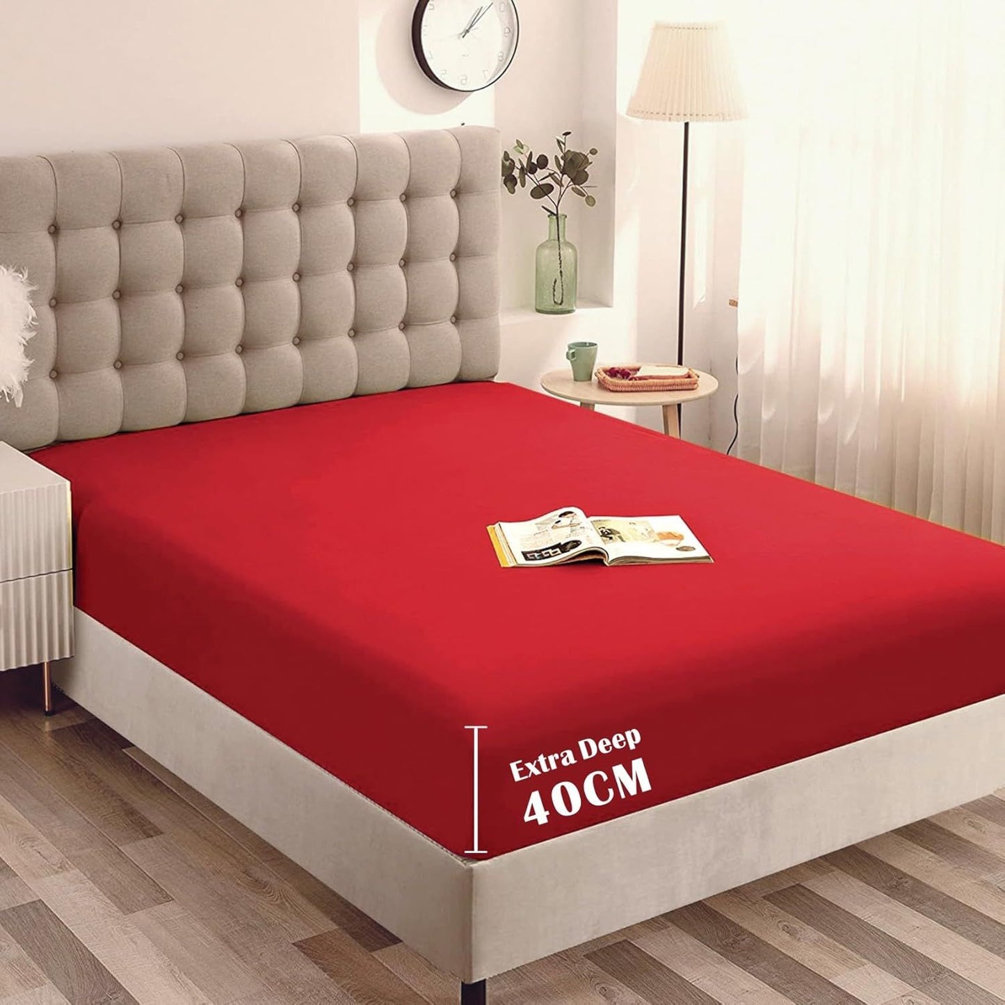 Hotel Quality Fitted Sheet - 1 Piece Fitted Sheet  -Breathable Bedding - Wrinkle, Fade, Stain Resistant- 16inch/40cm Deep Pocket Fitted Bed Sheet-Wrinkle and Fade Resistant,(Red,Single)