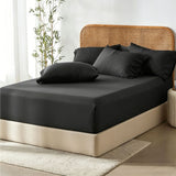 3 Piece Hotel Bamboo Cooling Fitted Sheet Set & Pillowcase -Ultra Soft 2000TC Breathable Fitted Bed Sheets Set with 37 Centimetre Deep Pocket-Cooling Sheets for Hot Sleepers(Black,Double)