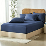 3 Piece Hotel Bamboo Cooling Fitted Sheet Set & Pillowcase -Ultra Soft 2000TC Breathable Fitted Bed Sheets Set with 37 Centimetre Deep Pocket-Cooling Sheets for Hot Sleepers(Navy,Super King)
