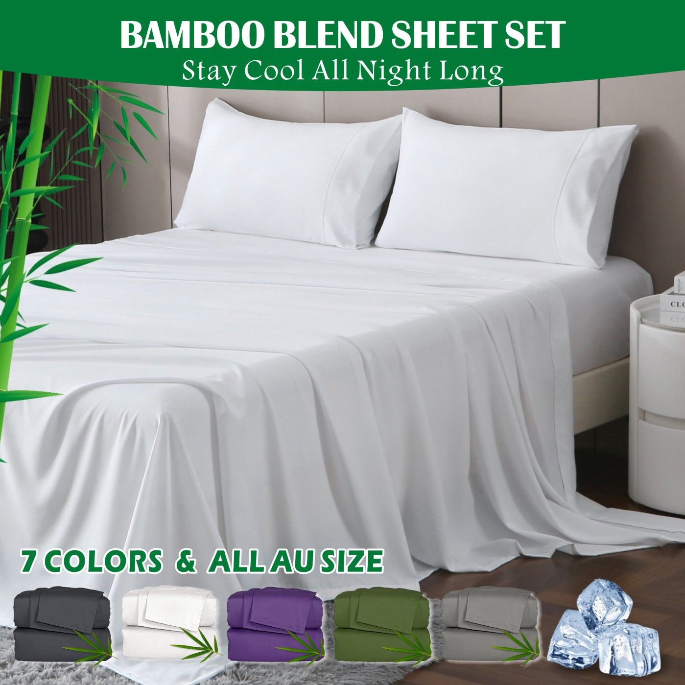 4 Piece Hotel Bamboo Cooling Sheet Set -Ultra Soft 2000TC Breathable Bed Sheets Set with 37 Centimetre Deep Pocket-Cooling Sheets for Hot Sleepers(White,Super King)