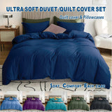 3 Piece Hotel Soft Microfiber Quilt Cover Set-2000TC Duvet/Donna Cover Set & Pillowcases -1 Quilt Cover Zipper Closure & 1 x Pillowcases-Breathable Bedding - Wrinkle, Fade, Stain Resistant(Navy,Double)