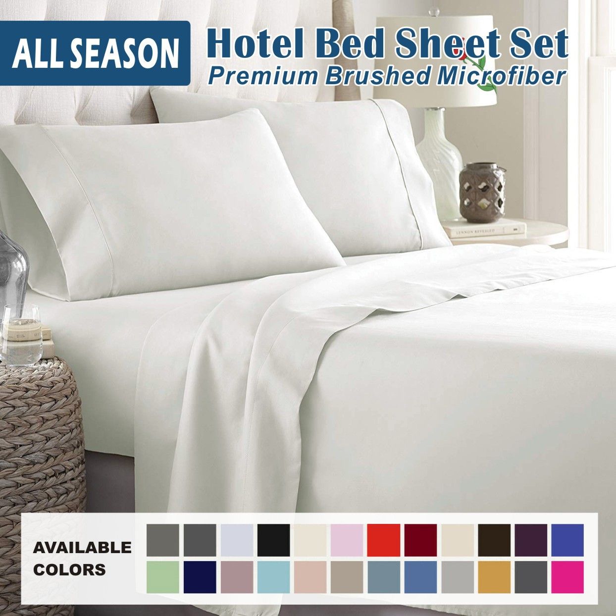 4 Piece Bed Sheet Set- Bedding Sheets & Pillowcases -Breathable Bedding - Wrinkle, Fade, Stain Resistant-Deep Pocket Flat Fitted Bed Sheet Set(Raw white,Double)