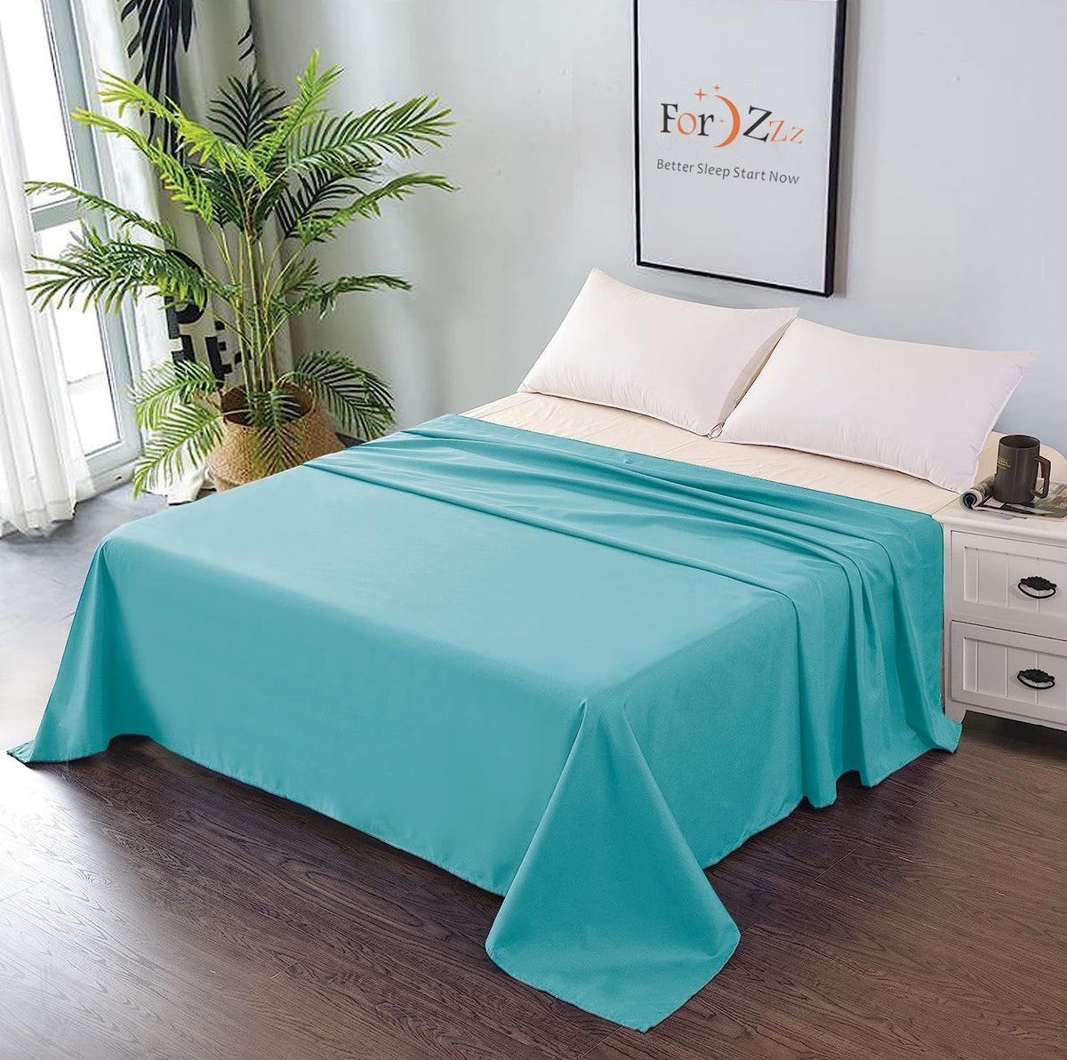 Elegant Comfort Premium Hotel Quality 1-Piece Double Flat Sheet, Luxury and Softest 2000 Thread Count Bedding Flat Sheet(Double,Ice blue)