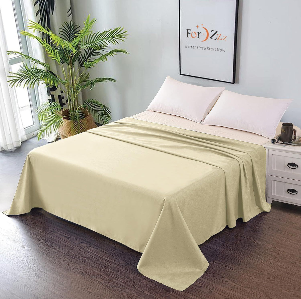 Elegant Comfort Premium Hotel Quality 1-Piece Double Flat Sheet, Luxury and Softest 2000 Thread Count Bedding Flat Sheet(Double,Cream White)