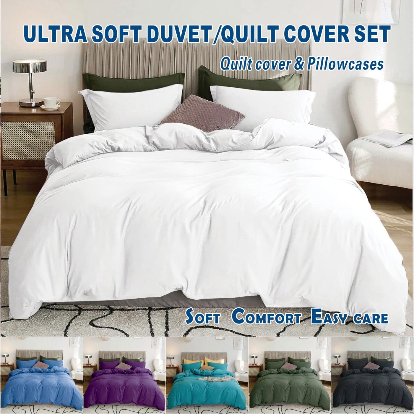 3 Piece Hotel Soft Microfiber Quilt Cover Set-2000TC Duvet/Donna Cover Set & Pillowcases -1 Quilt Cover Zipper Closure & 1 x Pillowcases-Breathable Bedding - Wrinkle, Fade, Stain Resistant(White,King)
