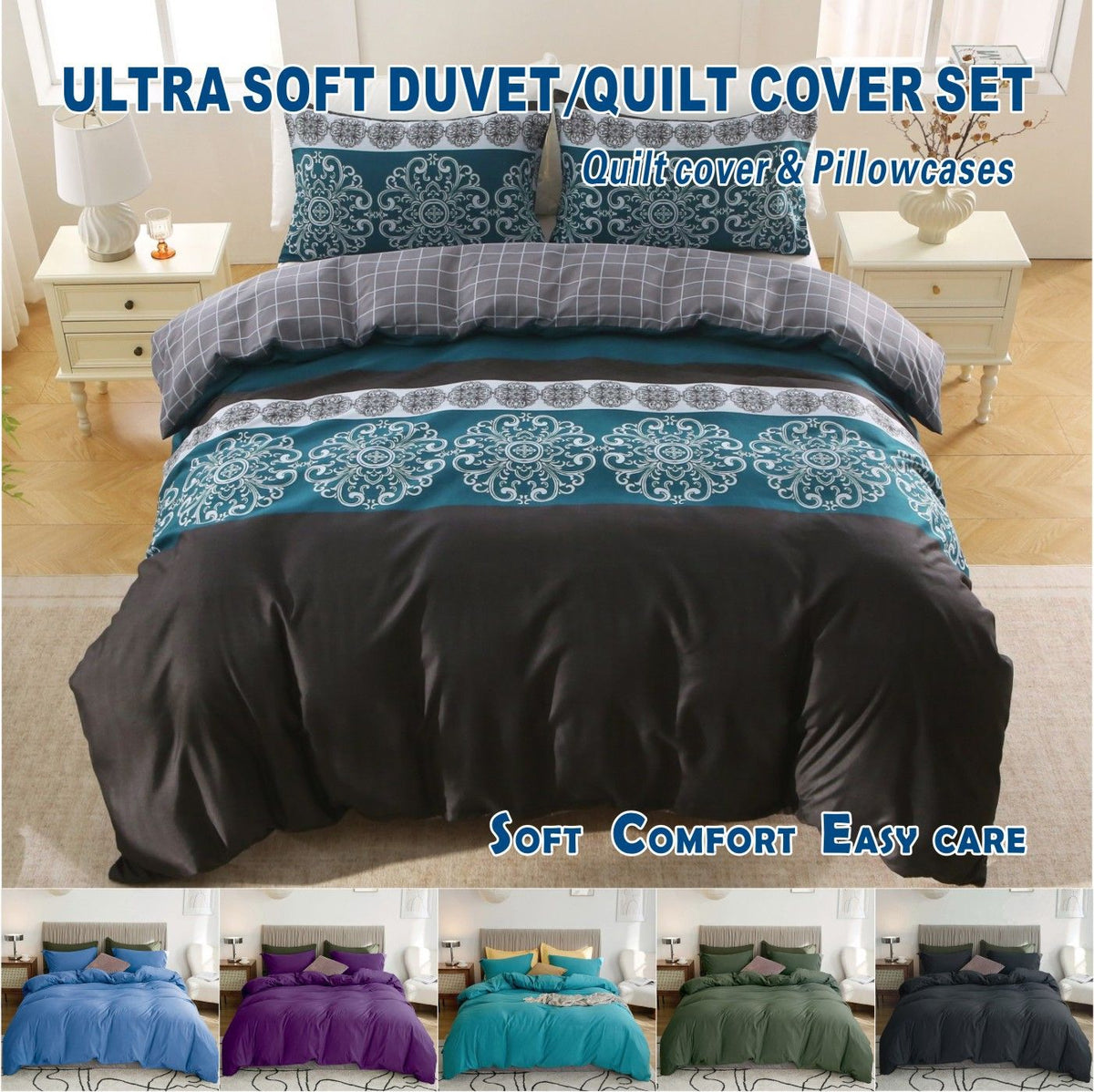 3 Piece Hotel Soft Microfiber Quilt Cover Set-2000TC Duvet/Donna Cover Set & Pillowcases -1 Quilt Cover Zipper Closure & 1 x Pillowcases-Breathable Bedding - Wrinkle, Fade, Stain Resistant(Bohemian,King)