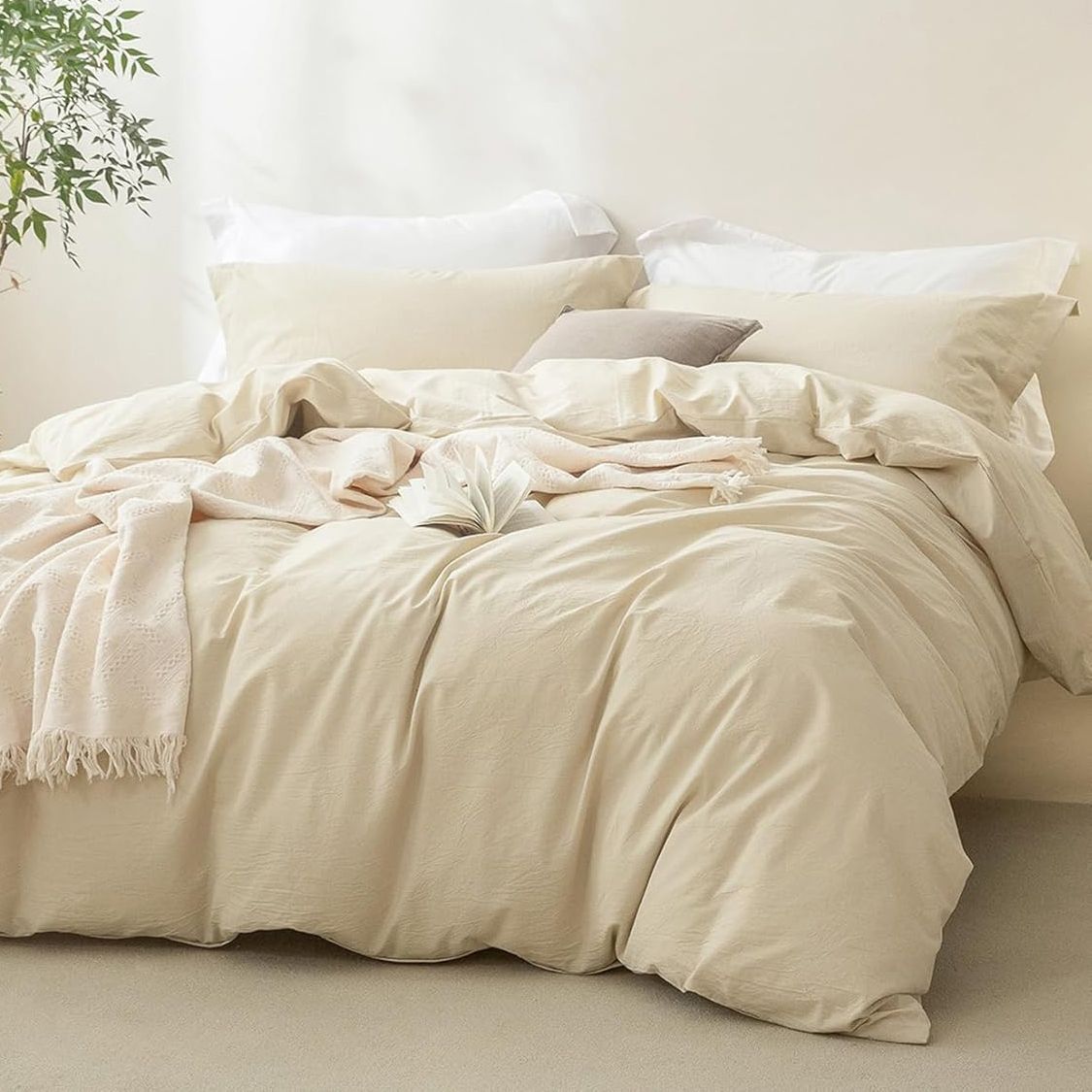 3 Piece Hotel Soft Microfiber Quilt Cover Set-2000TC Duvet/Donna Cover Set & Pillowcases -1 Quilt Cover Zipper Closure & 1 x Pillowcases-Breathable Bedding - Wrinkle, Fade, Stain Resistant(Cream White,King)