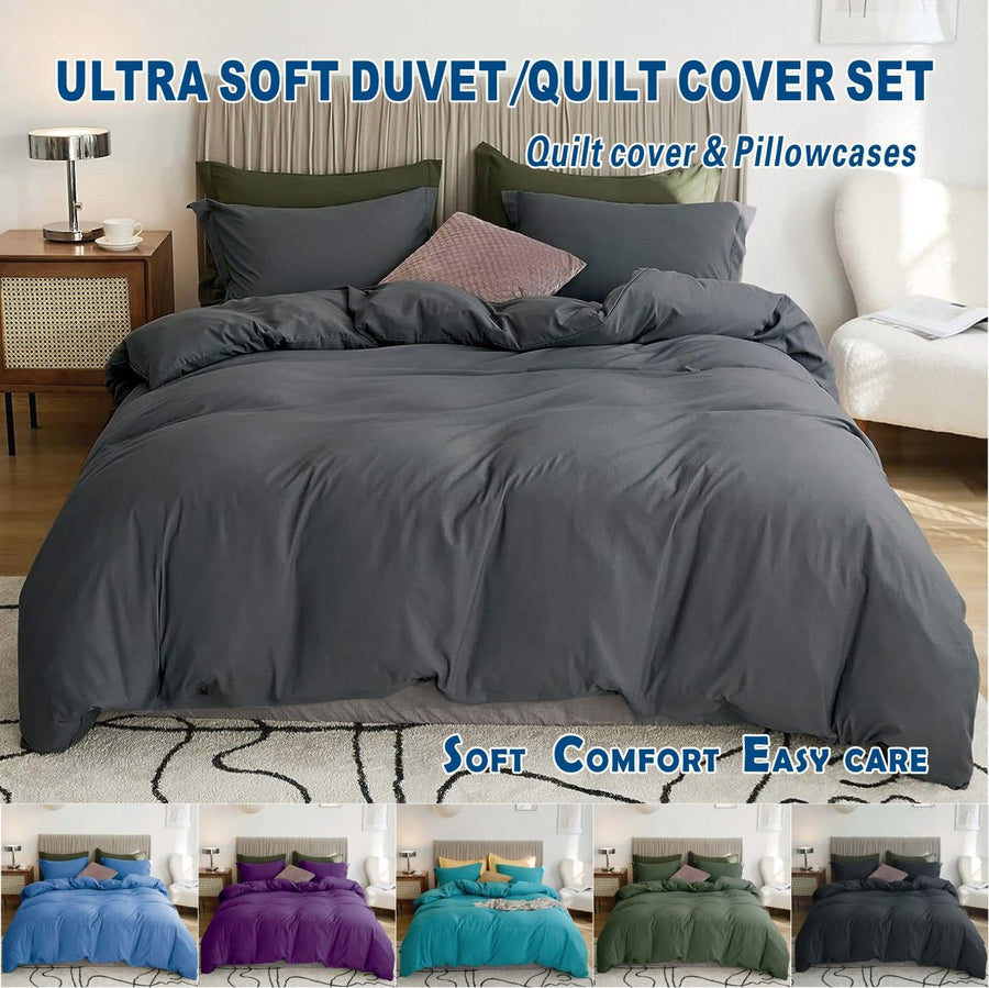 3 Piece Hotel Soft Microfiber Quilt Cover Set-2000TC Duvet/Donna Cover Set & Pillowcases -1 Quilt Cover Zipper Closure & 1 x Pillowcases-Breathable Bedding - Wrinkle, Fade, Stain Resistant(Dark gray,King)