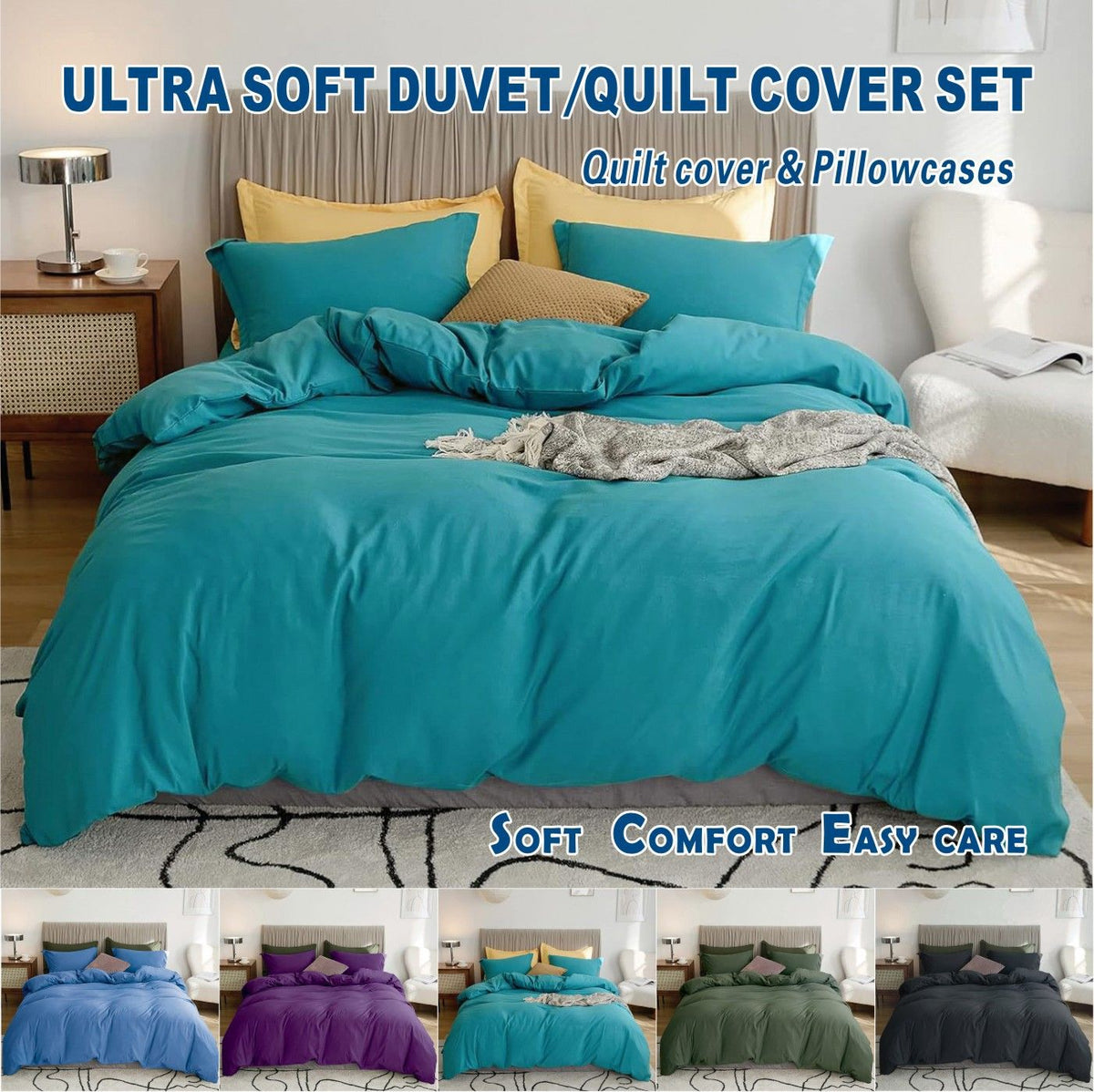 3 Piece Hotel Soft Microfiber Quilt Cover Set-2000TC Duvet/Donna Cover Set & Pillowcases -1 Quilt Cover Zipper Closure & 1 x Pillowcases-Breathable Bedding - Wrinkle, Fade, Stain Resistant(Biscay blue,King)