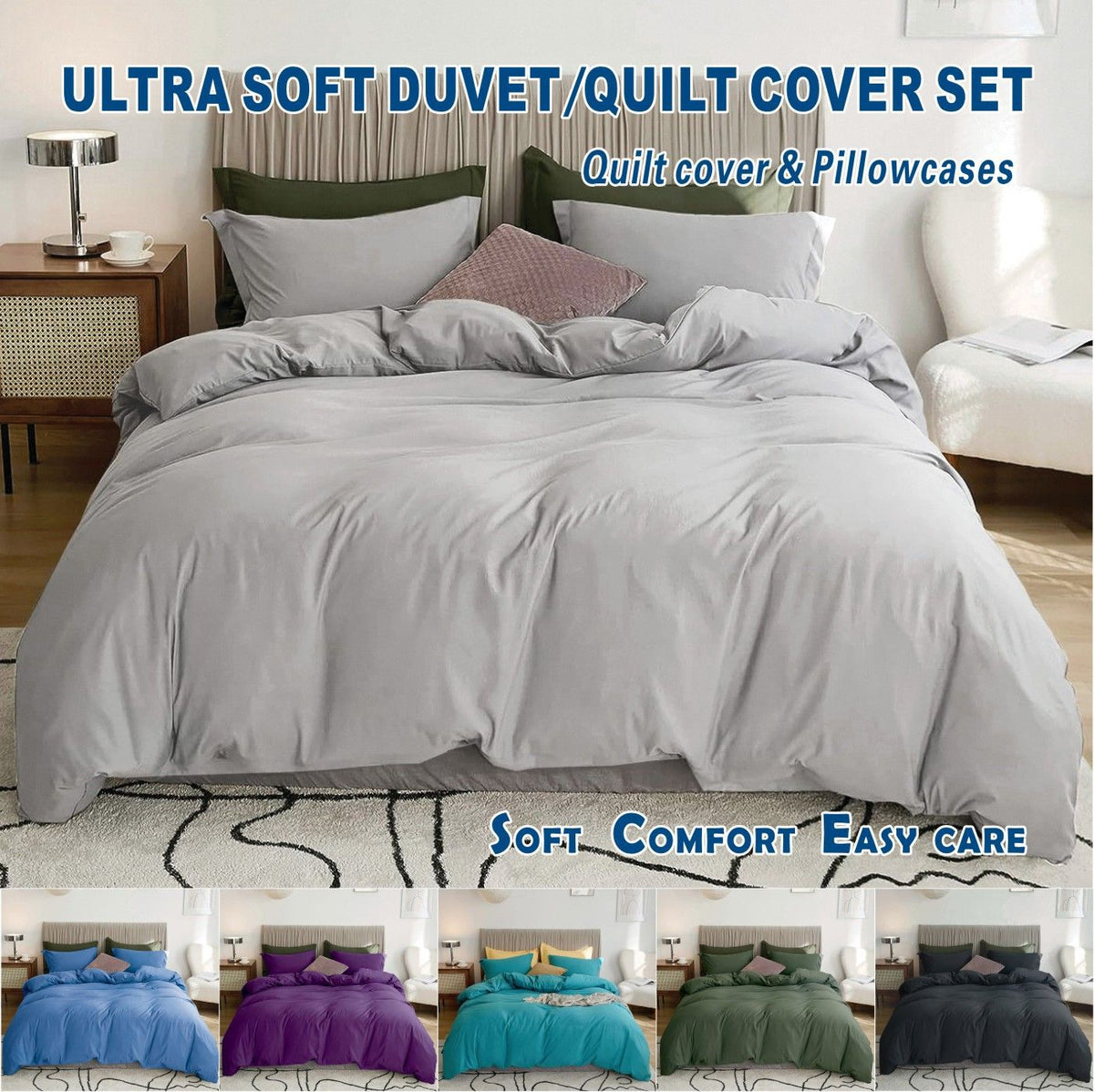 3 Piece Hotel Soft Microfiber Quilt Cover Set-2000TC Duvet/Donna Cover Set & Pillowcases -1 Quilt Cover Zipper Closure & 1 x Pillowcases-Breathable Bedding - Wrinkle, Fade, Stain Resistant(Silver-gray,King)