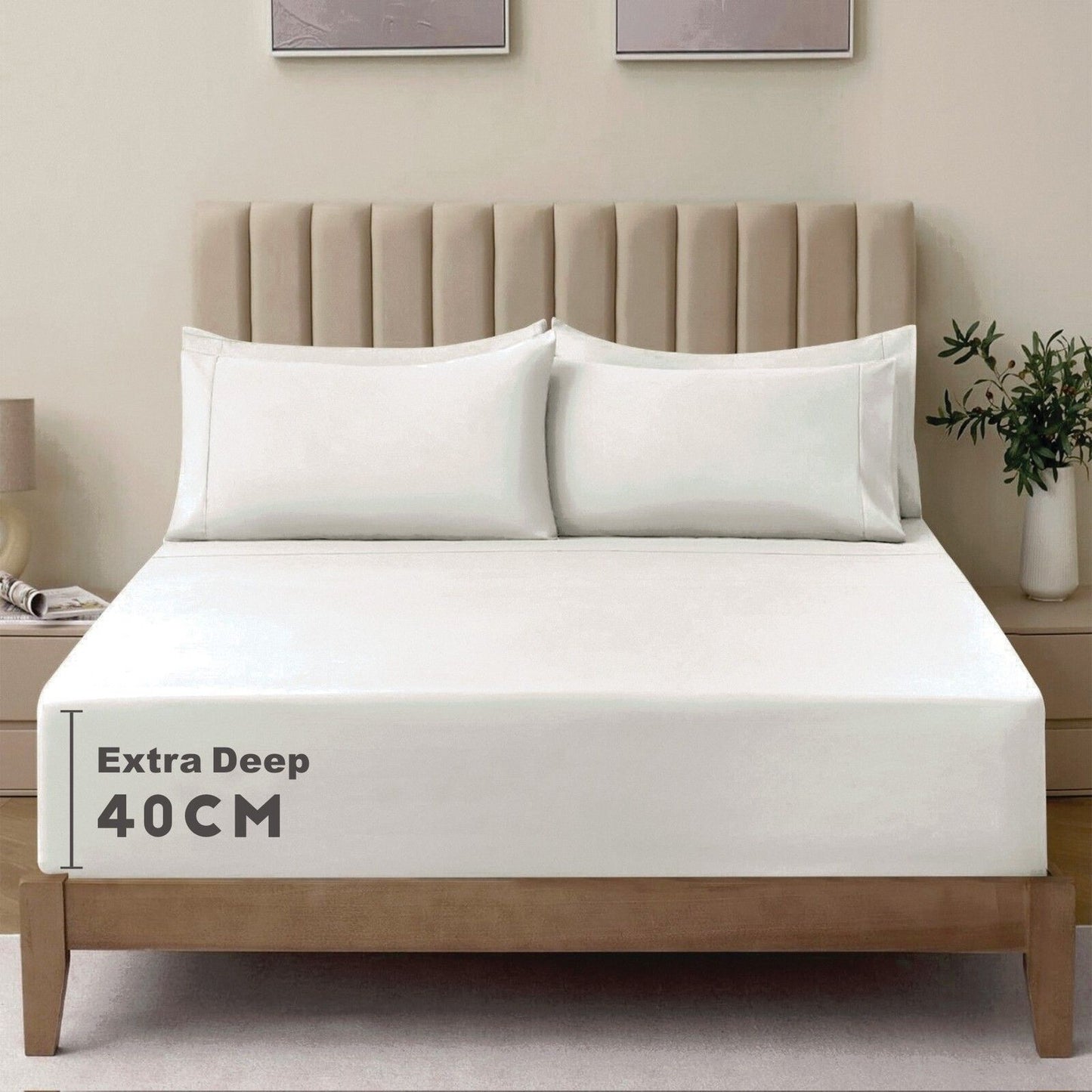 3 Piece Fitted Sheet Set- Fitted Sheet & Pillowcases -Breathable Bedding - Wrinkle, Fade, Stain Resistant- 40cm Deep Pocket Fitted Bed Sheet Set(Raw white,King)