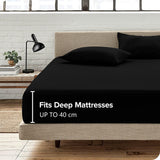 3 Piece Fitted Sheet Set- Fitted Sheet & Pillowcases -Breathable Bedding - Wrinkle, Fade, Stain Resistant- 40cm Deep Pocket Fitted Bed Sheet Set(Black,King)